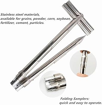 Grains Powder Sampler, Stainless Steel Solid Particle Sampling Tool, Rotary Handle Granule Solid Sack Sampling, Double Tubes 3 Slots, for Cement Fertilizer Sampling(Folding,32mmx2.5m/1.3x98.4in)