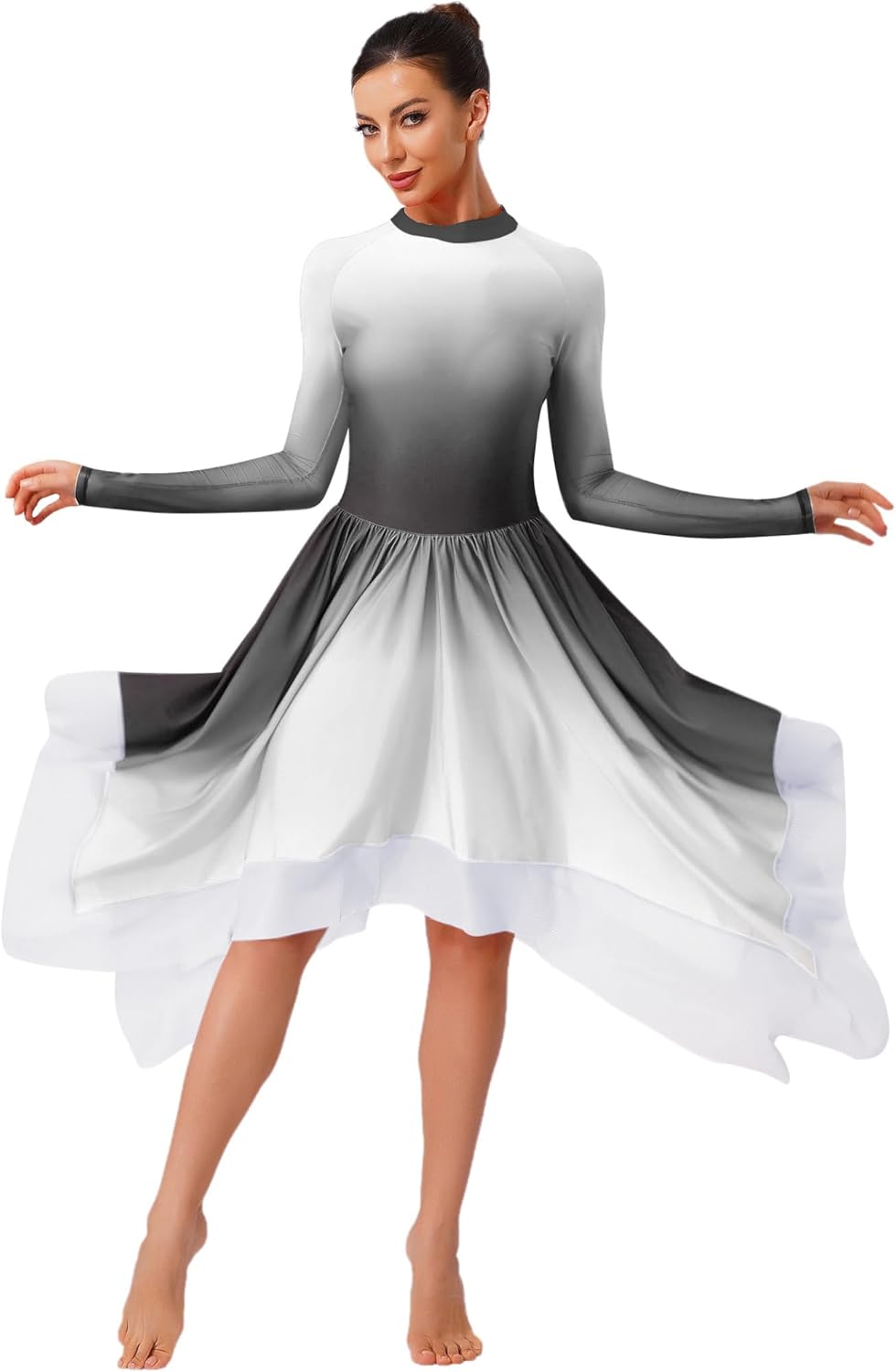 Women's Liturgical Praise Dance Dress Gradient Color Flowy Maxi Dress Church Worship Dancewear