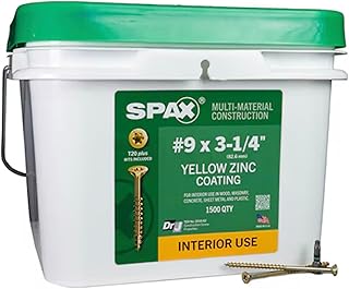 SPAX #9 x 3-1/4" Interior Flat Head Wood Screws Construction Framing Torx T-Star Plus (1500 EA) Bulk Pail Includes 2 Bits Countersunk Flush Finish