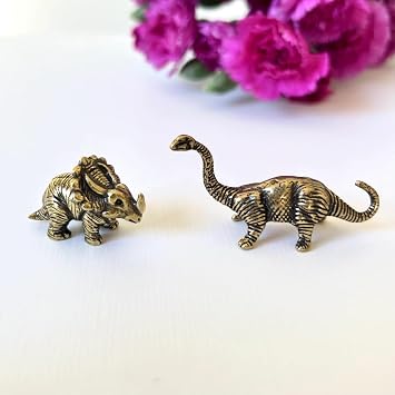 Miniature Dinosaur Figurine, Brass Dinosaur Figurines, Retro Dinosaur Statue Ornament, Dollhouse Miniature Dinosaur, Mini Micro Garden Landscaping Decoration 2pcs