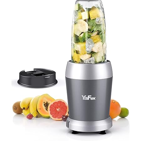 YaFex 700W Personal Blender, Blender for Shakes and Smoothies, 6-Blade Smoothie Blender for Frozen Fruit and Ice, with 1 28 Oz Travel Bottle, 1 To-Go Lid, BPA Free & Dishwasher Safe (Gray/Silver)