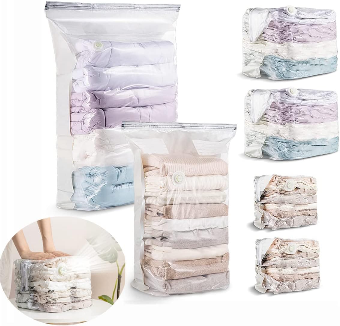 Vacuum Storage Bags Jumbo Cube 6 Pack, Space Saver Bags Extra Large Vacuum Seal Bags for Comforters Blankets Clothes 3 Jumbo 3 Medium, Closet Organizers and Storage Bags Vacuum Sealed