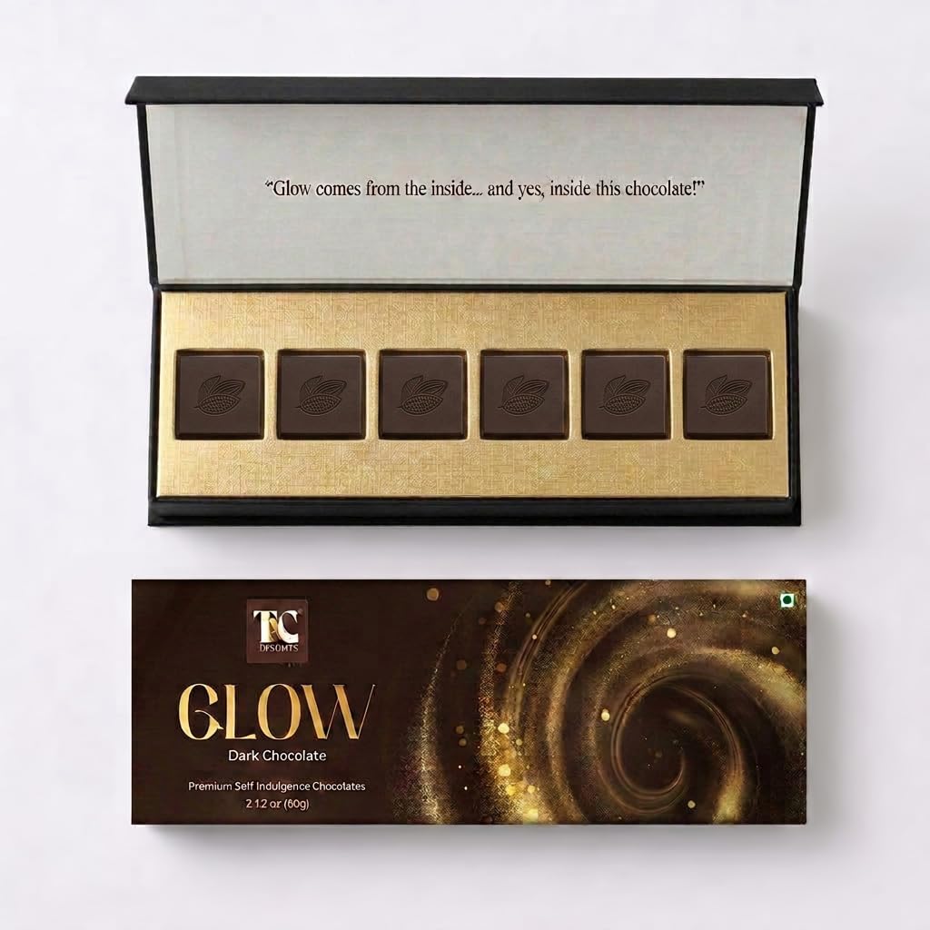 TAC Delights GLOW Chocolate for Men/Women (1 box of 6 serving bars); 2.12 oz - Premium Dark Chocolate bar - Helps support a healthy, refreshed-looking glow