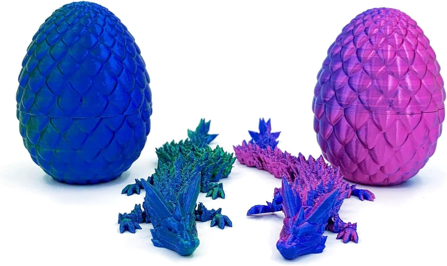 3D Printed Dragon Egg Toy Set - Articulated Skeleton Dinosaur, Crystal Dragon, Chinese Dragon in Mystery Egg | Fidget Toy for Anxiety Relief, Desk Decor, Gift for Kids & Adults (2, 2 PackB)