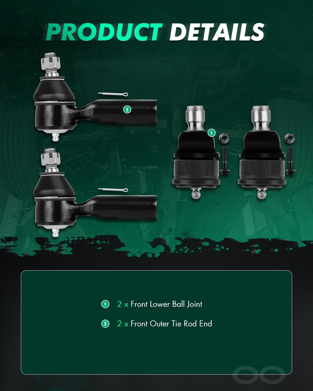 SCITOO 4pcs Front Suspension Kit Outer Tie Rod End Lower Ball Joint Fit 2001-2009 For Ford Escape For Mazda Tribute 2005-2009 For Mercury Mariner