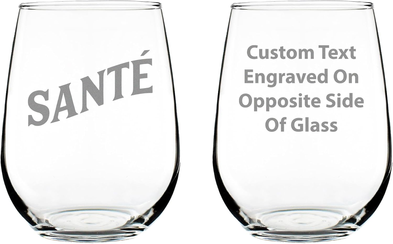 Bevvee Sante - French Cheers - Stemless Wine Glass - France Themed Gifts or Party Decor for Women and Men - Set of 2 - Large