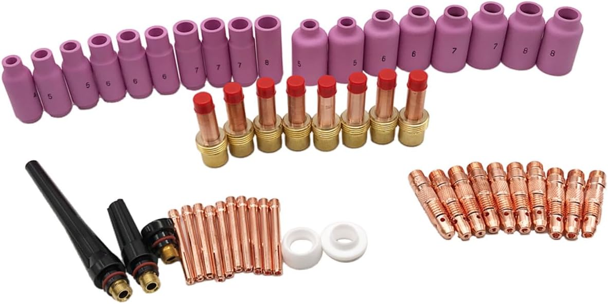 51PCS Tig Welding Torch Gas Lens Kit for Wp- Welding Accessories with Collets Alumina Nozzles and Cups Compatible with Wp Series Torch