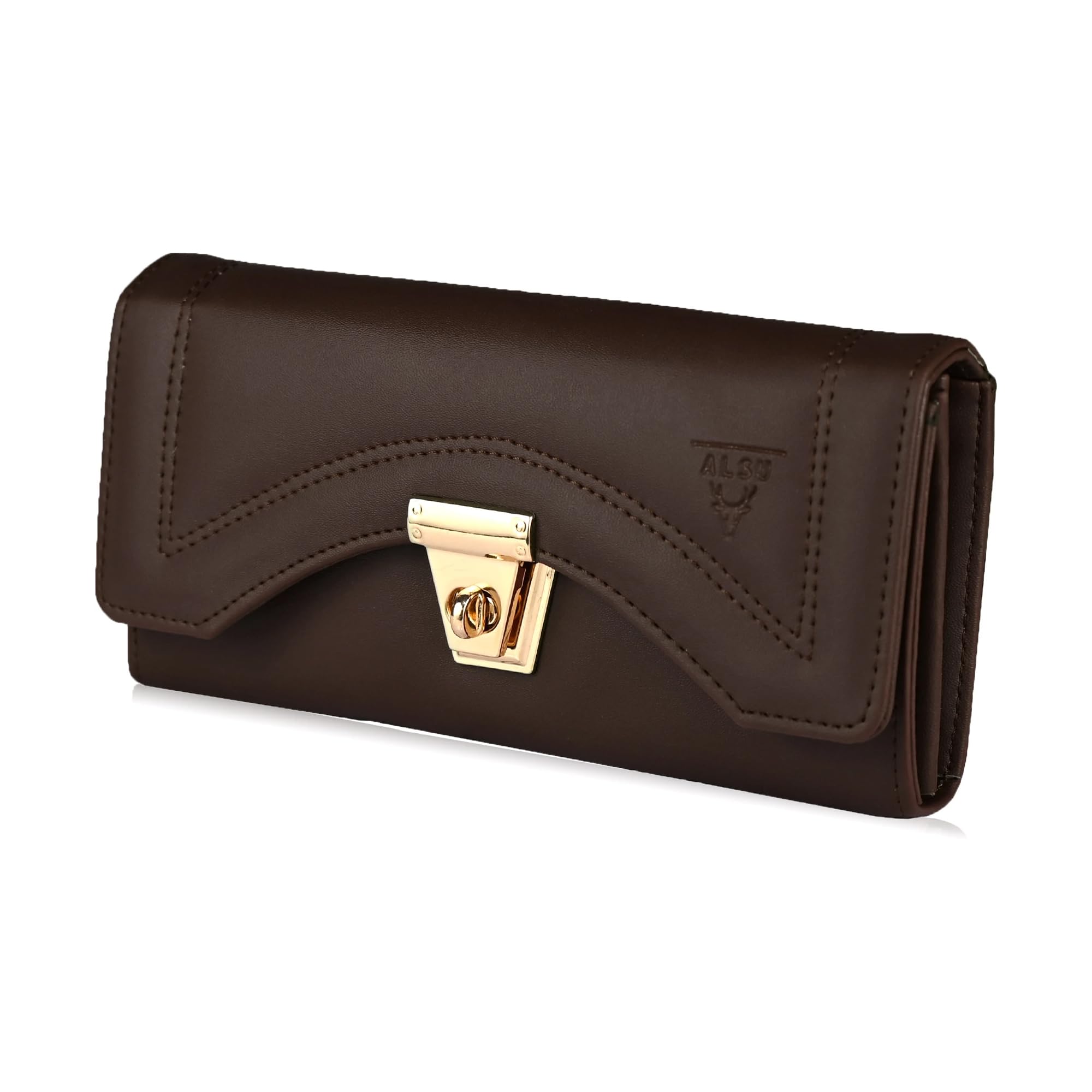 ALS® Women’s PU Leather Long Clutch Wallet | Multi-Compartment Organizer with Card Slots, Zipper Pockets & Twist Lock | Stylish and Functional Purse for Everyday Use (Brown)-image-21