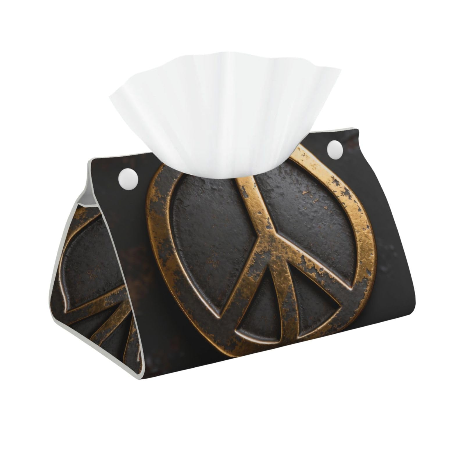 Peace Symbol Badge Long Leather Tissue Box Cover-Waterproof PU Leather Tissue Holder for Bathroom, Decorative Rectangular Tissue Case