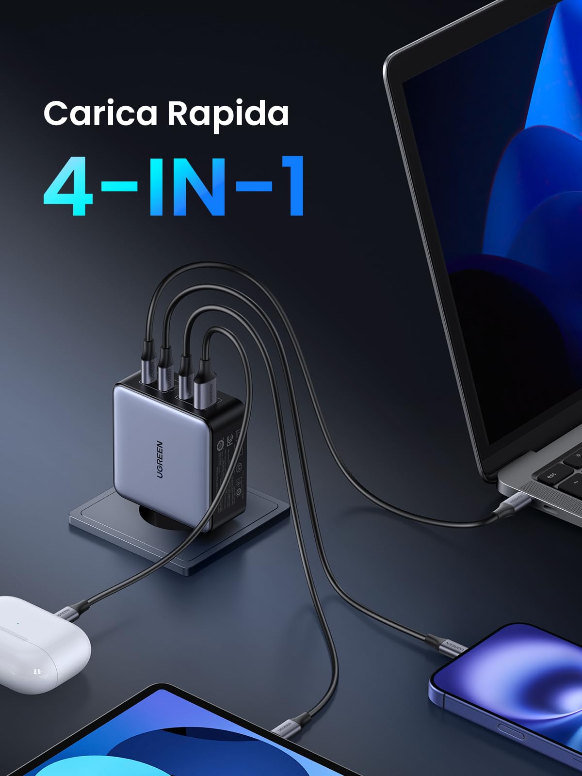UGREEN Nexode 160W Caricatore USB C GaNInfinity Caricabatteria PD 3.1 | PPS 45W con 4 Porte Compatibile con MacBook Pro Air M5 M4 iPhone 17 Pro Max Air 16 15 14 Galaxy S26 25 24 Pixel 10 Pro iPad