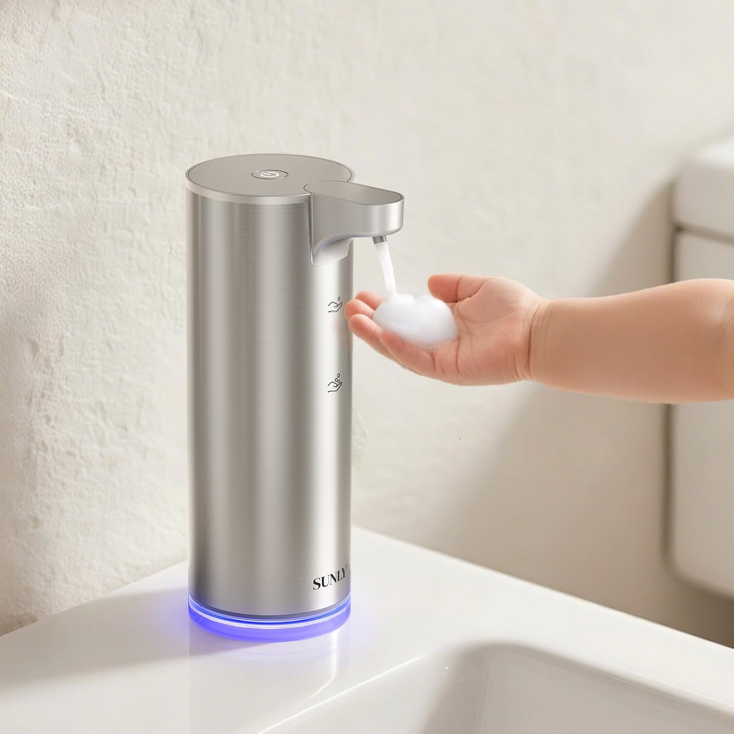 SUNLY Automatic Foam Soap Dispenser, 0.2s Fast Sensor, USB-C Rechargeable, Smudge-Resistant Stainless Steel, Touchless Liquid & Foaming Soap Dispenser for Bathroom, Kitchen, Hotel, Silver - Image 2