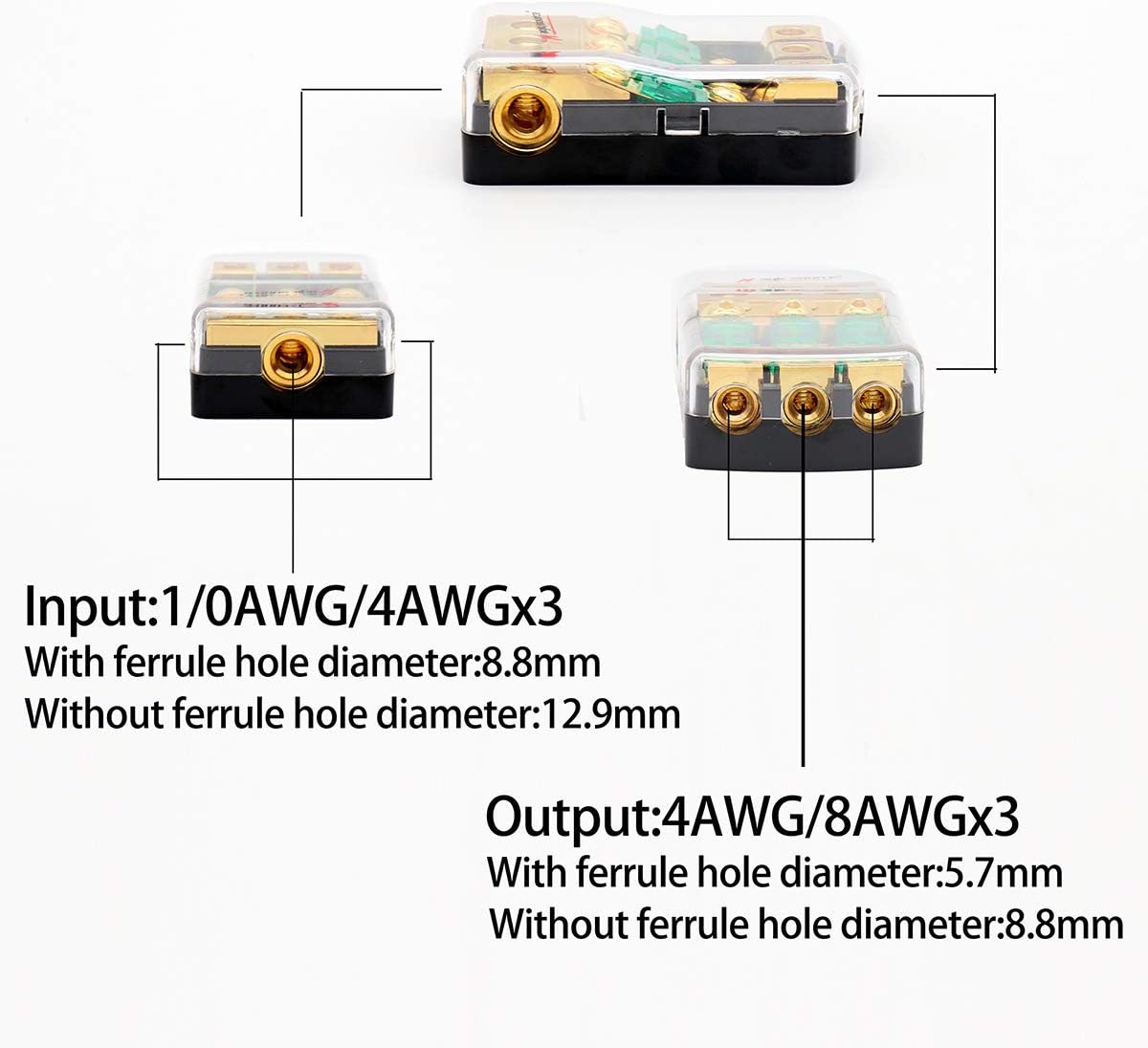 80% Off Discount Magic Source Mini ANL Fuse Holder 0/2/4 Gauge in 3-Way 4/8 Gauge Out Copper Wiring Module with 60A Mini Fuses for Car Audio Splitter