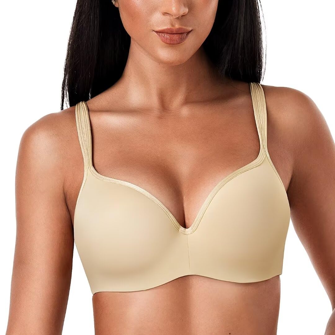 Deyllo Women's Underwire Bra Full Coverage Padded Cup T Shirt Bras Back Smoothing