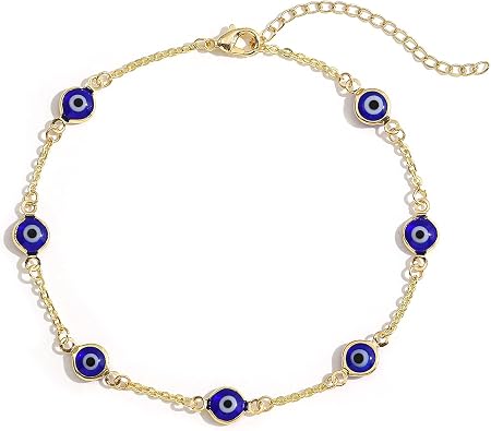 SLOONG 14K Gold Plated Evil Eye Beaded Anklet Bracelets for Women