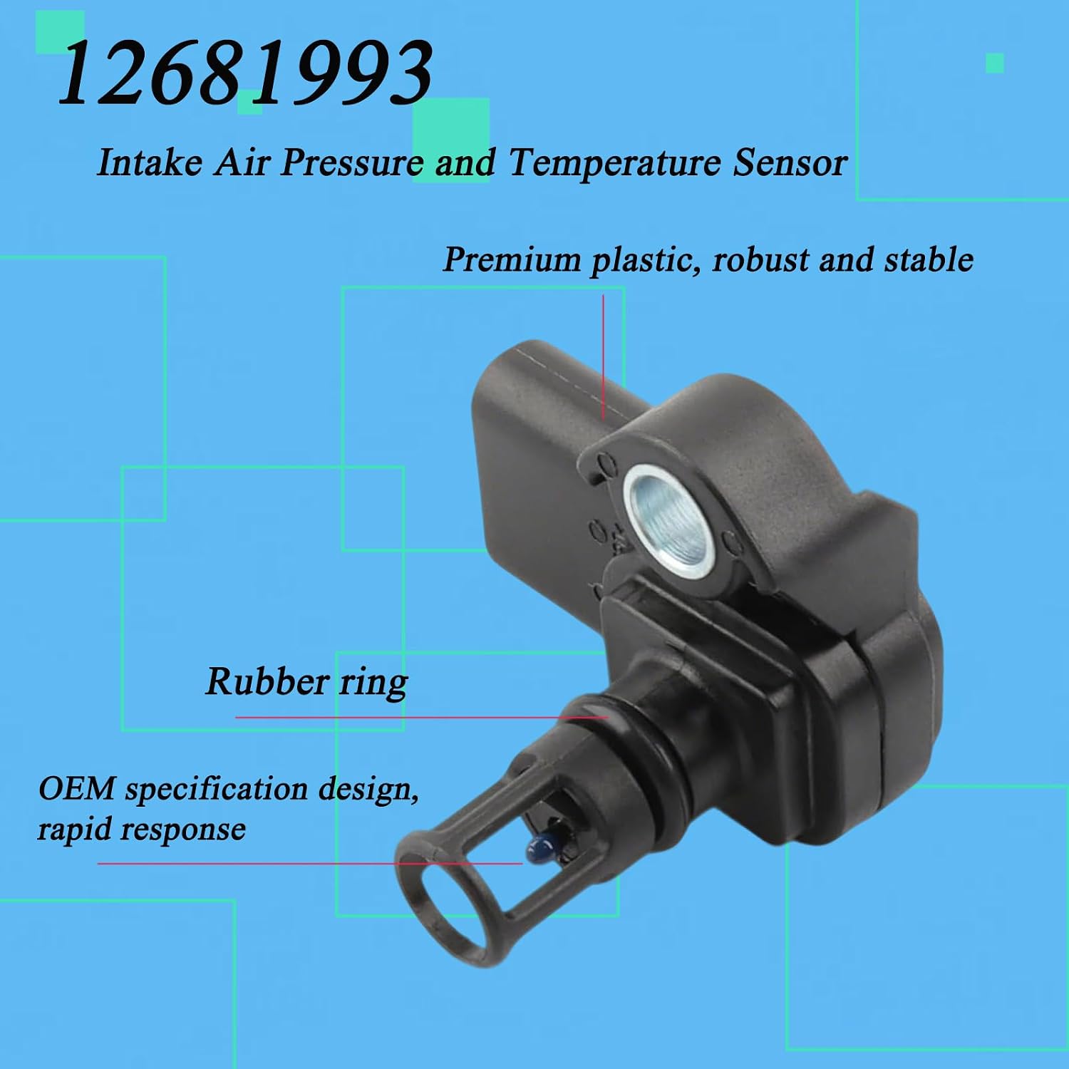 Intake Air Pressure and Temperature Sensor Compatible with Chevy GMC Silverado Malibu Equinox Cruze, Sierra 2500 3500, Cascada Encore, Replace# 12681993, 12670600