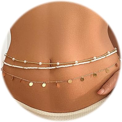 JFORYOU Waist Chain for Women Layered Belly Chain for The Waist Adjustable Waterproof Sexy Bikini Satellite Beads Chain Summer Non Tarnish Body Chain Jewelry for Women