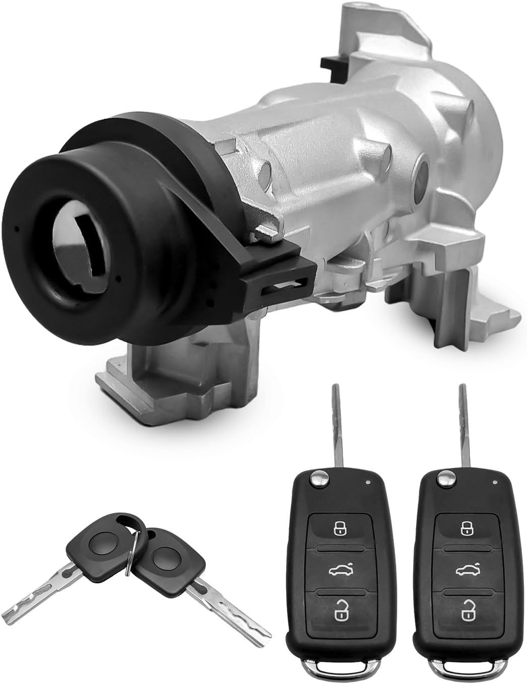 1K0905851B Ignition Switch Lock Cylinder Assembly Fit for VW Jetta Eos Golf Rabbit Tiguan L4 L5 V6 1.4L 1.8L 2.0L 2.5L 2004-2018 Replace 1K0905851, with 2 Intelligent Key Shell & Mechanical Key