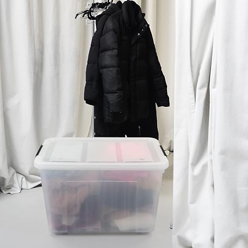 Miniatura 5 de Paquete de 4 cajas de almacenamiento de plástico transparente grande con ruedas, caja de almacenamiento con pestillo de 70 L