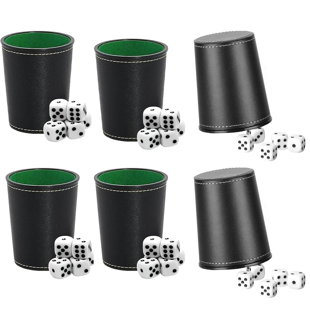 Juego de 6 cubiletes de Cuero con 5 Dados, cubiletes de Polipiel, Juego de cubiletes Forrados de Fieltro, Juego Schocken cubiletes de Cuero, Juego de cubiletes de Cuero