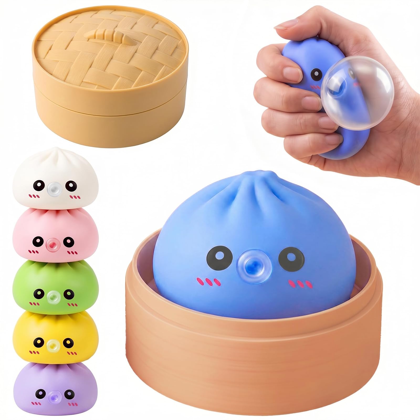 2026 New Giant Mystery Dumpling Squish-y, Blow Bubbles Dumplings Stress Balls with Steamer Box, Soft Jumbo Squeeze Dumplings Squishys Toys, Cute Relief Fidget Toy for Adults Workers