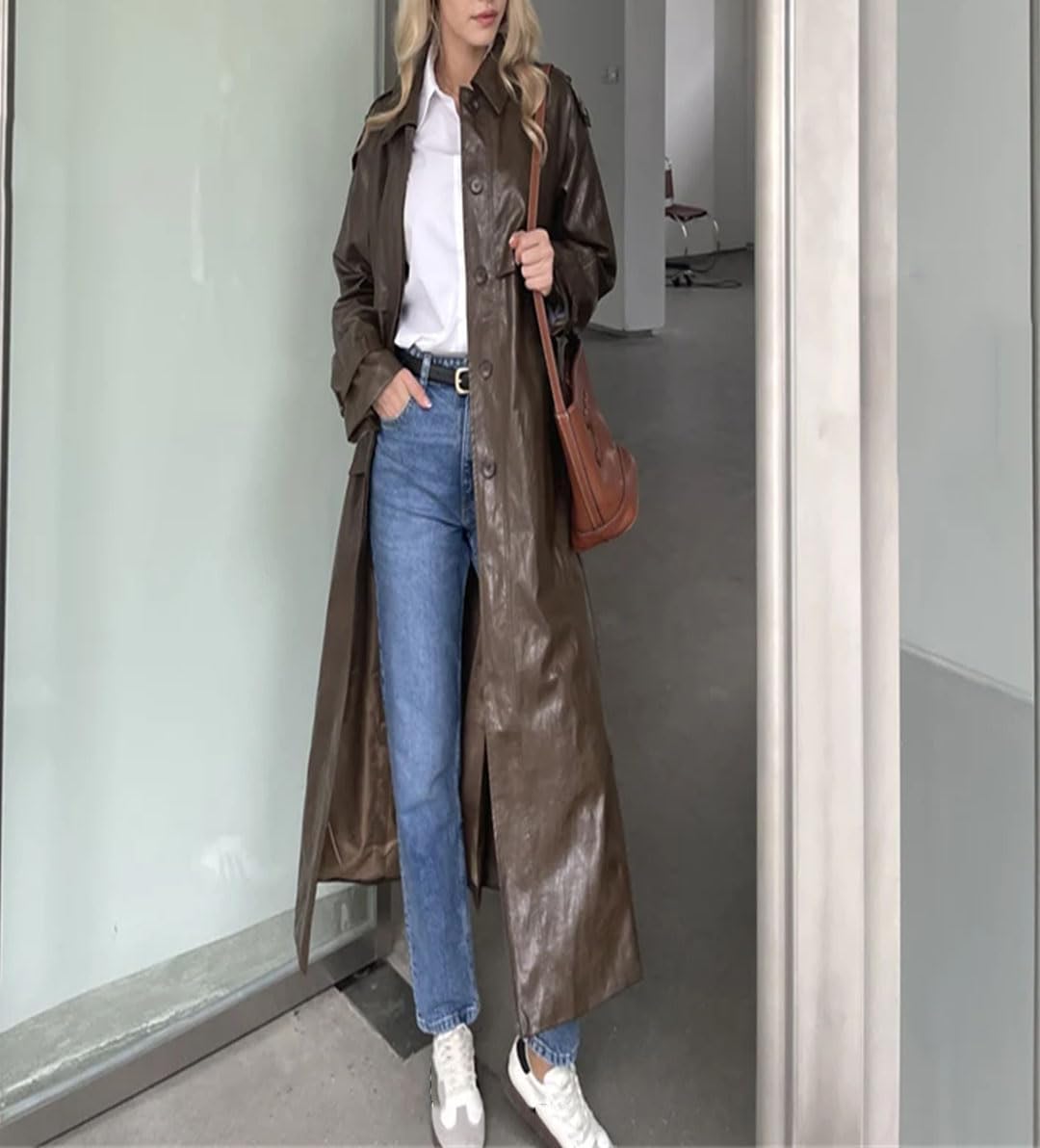 Women Maxi Long Trench Coat With Belt