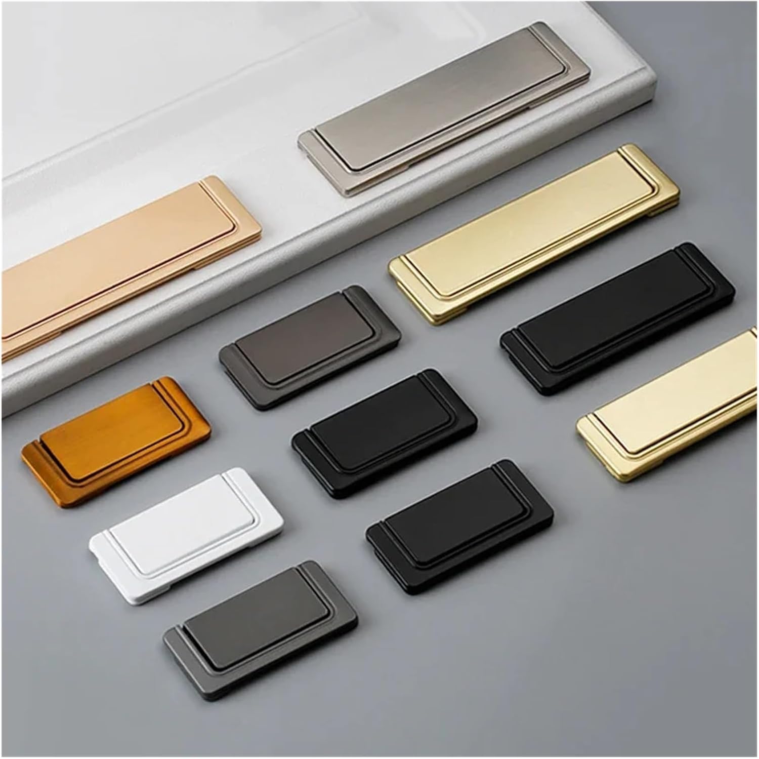 Hasp Hinge Simple Flat Concealed Buckle Drawer Cabinet Handle Invisible Gusset Furniture Hardware Aluminum Alloy Cabinets Closets Handle Latch Hinge(Gray)