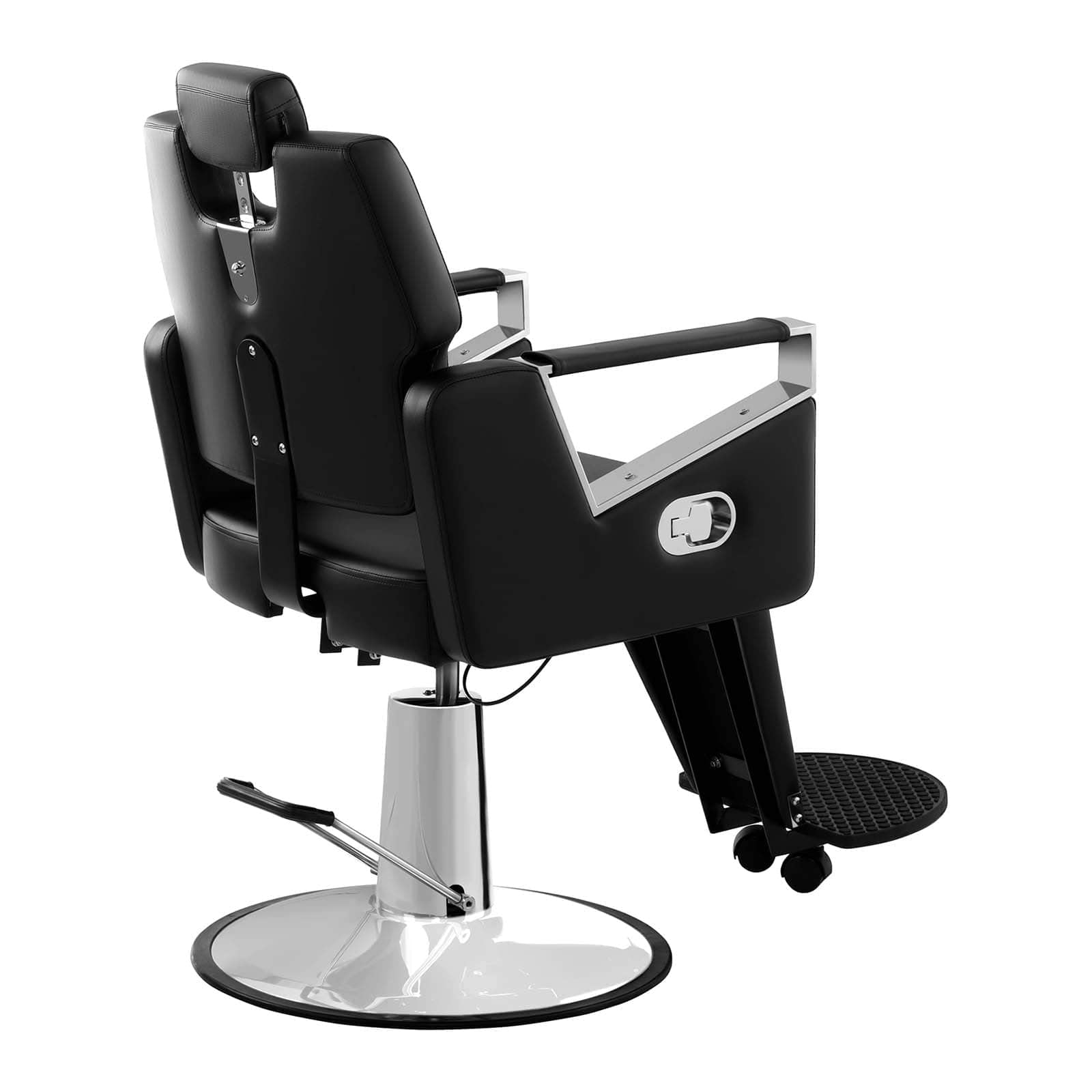 Physa Friseurstuhl Turin Black pneumatisch höhenverstellbar (57 – 64 cm) Sitzhöhe, 500 x 490 mm Sitzfläche, ECO-Leder, Stahlgestell,360° drehbar, Fußstütze Schwarz Friseursessel Friseureinrichtung