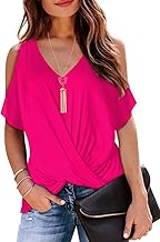 RANPHEE Women's Off Shoulder Batwing Sleeve Twist Front Loose Top Shirt