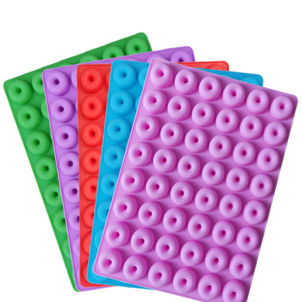 Lot de 10 moules en silicone pour mini donut, chocolat, biscuit, gâteau, 48 cavités, violet