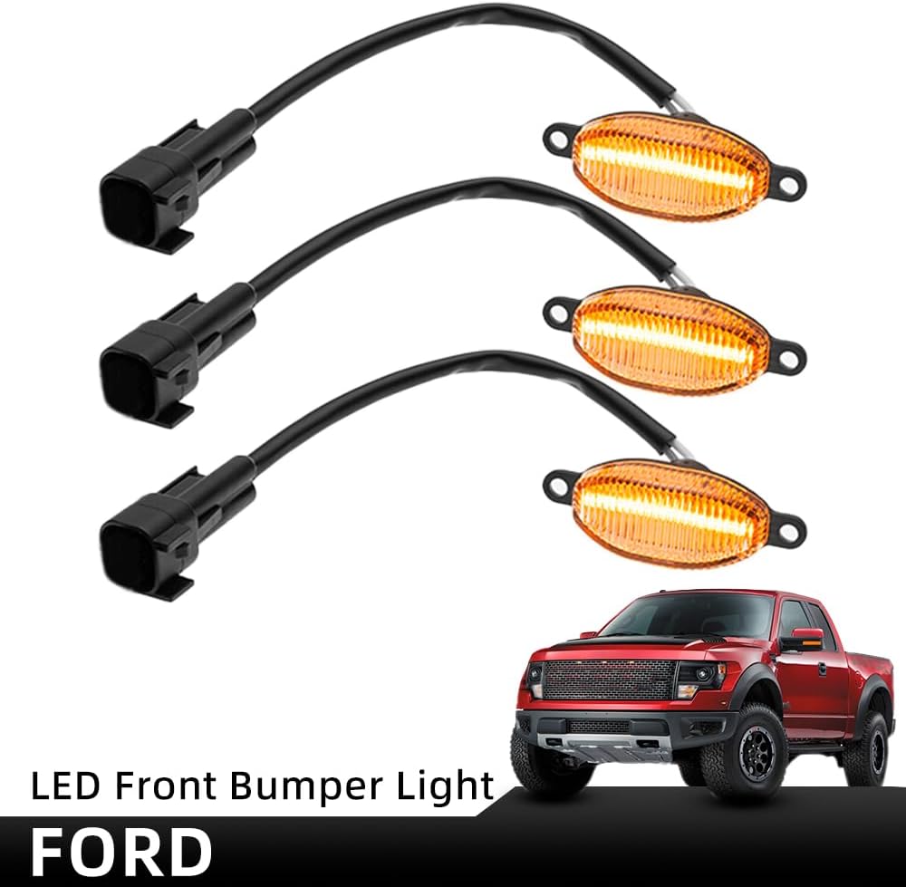 NJSBYL F150 Front Grille Running Light Kits for 2010-2014/2017+ F-ord F150 SVT R.aptor Pickup DRL Daytime Driving Light Kits Lamps F-150 Clear Lens Amber SMD LED Lights