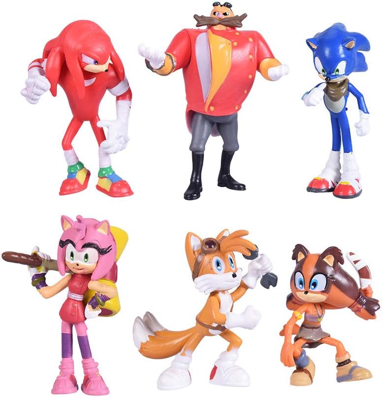 Max Fun Set of 6pcs Sonic The Hedgehog Action Figures, 5-7cm Tall Cake Toppers-Collect Sonic, Knuckles, Tails, Amy and Evil Dr. Eggman
