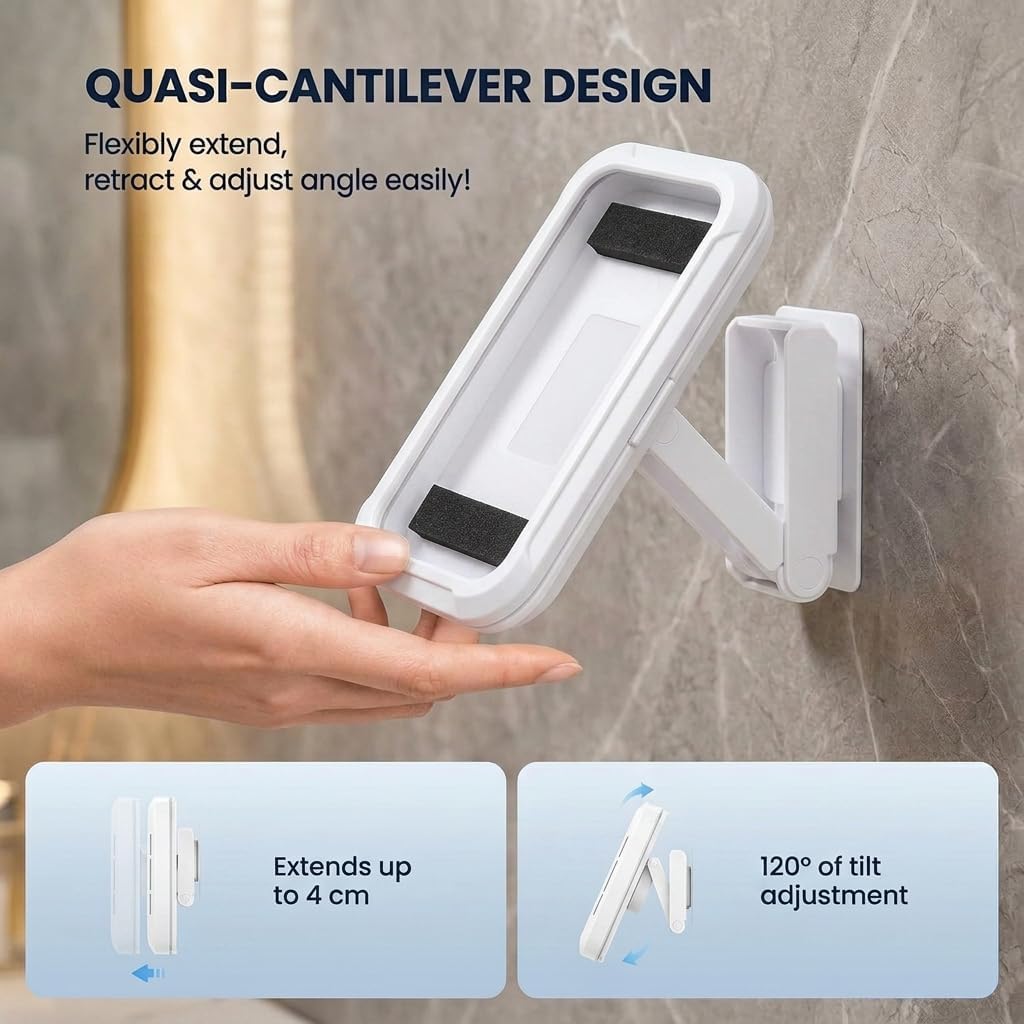 Shower Phone Holder Waterproof - 480° Rotatable Retractable Adjustable iPhone Case Holder with Touch Screen, Bathroom Wall Phone Mount Stand Water Proof Anti Fog, Accessories for 4-7" Cellphones