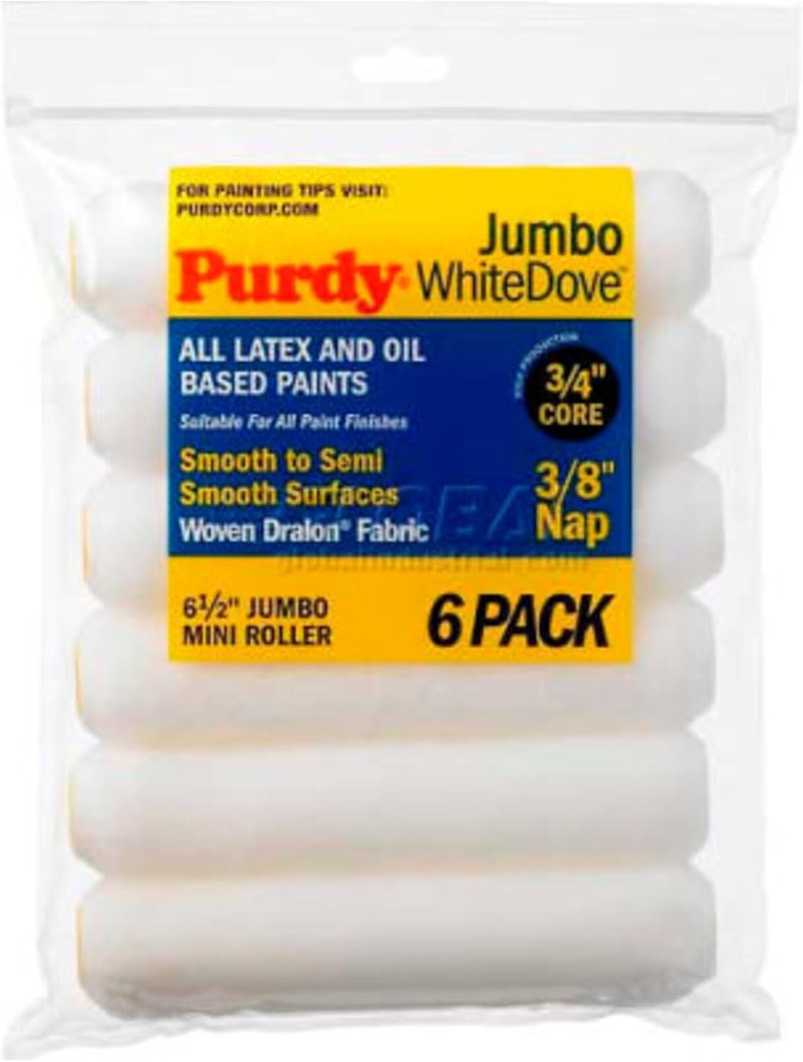 Purdy 4-1/2" X 3/8" Jumbo White Dove Mini Roller 6-Pk - Lot of 6