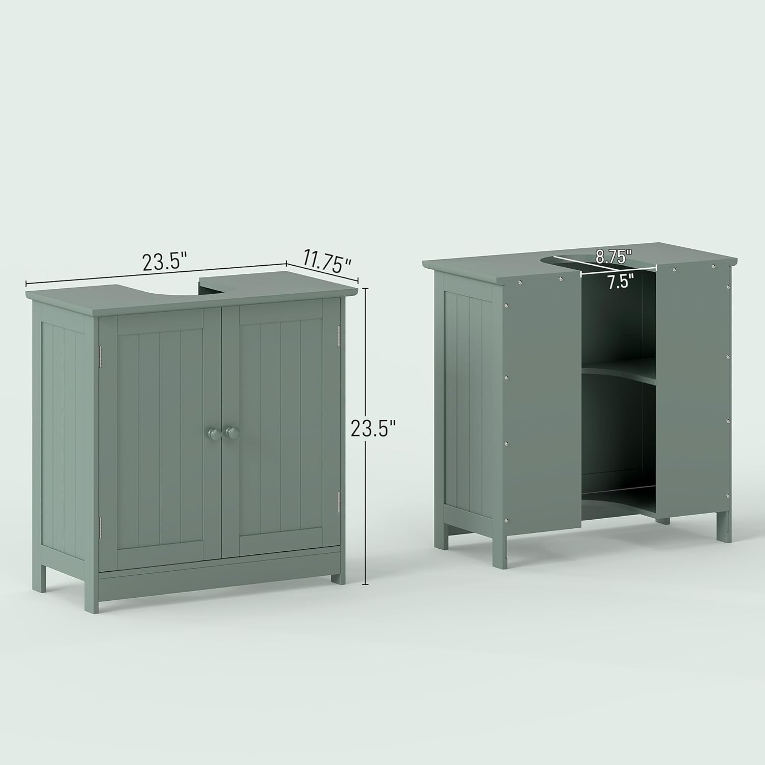 HOMCOM Under Sink Bathroom Cabinet, Pedestal Sink Storage Cabinet with 2 Doors, Shelf and U-Shape, Dark Green