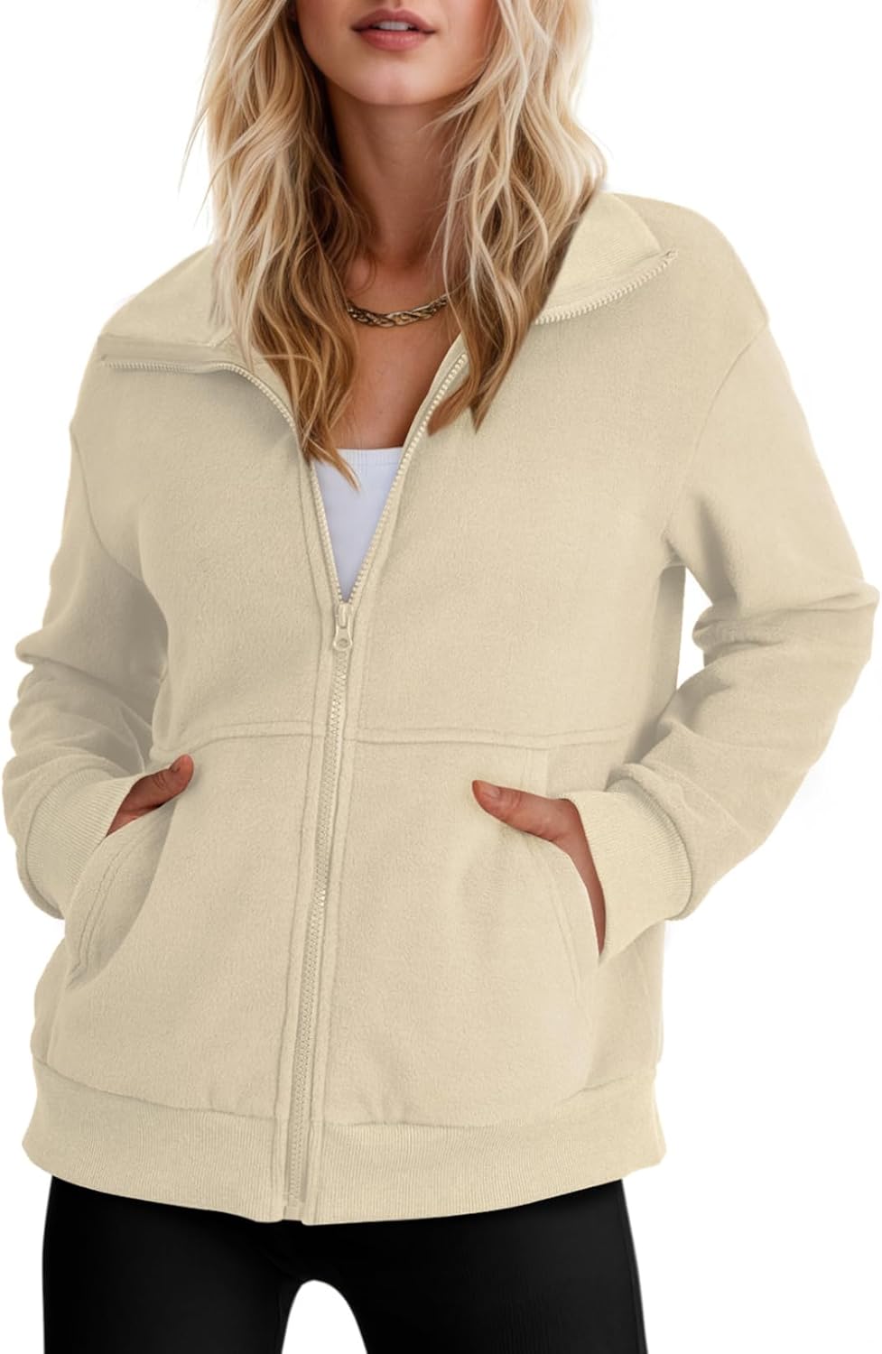 Dokotoo Lapel Zip Up Womens Sweatshirt Long Sleeve Casual Fall Jackets for Women Fashion Clothing