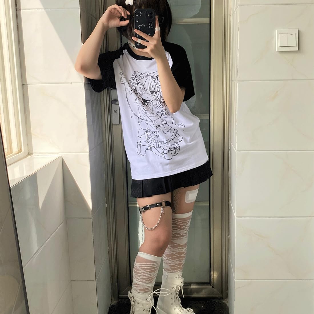 Gothic Kawaii Y2K Clothes Casual Crewneck Loose Raglan Short Sleeve Cute Cartoon Graphic A Sick Maid Print T-Shirt - Image 3