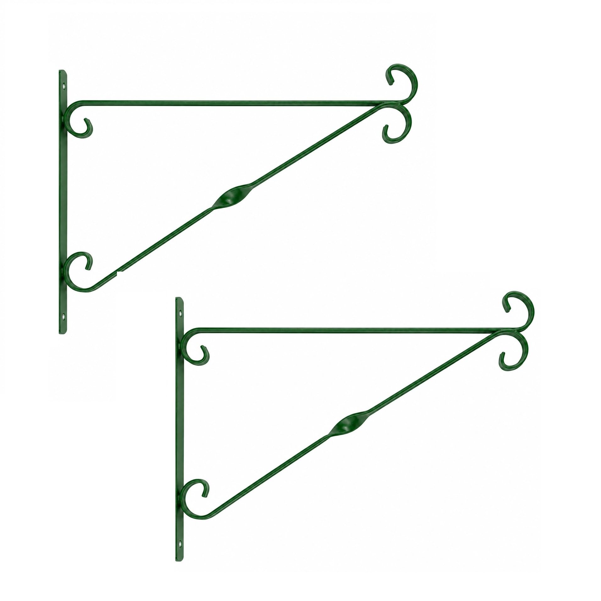 Shop4allsorts Green Set Of 2 Hanging Basket Brackets - 14 Inch 35Cm Outdoor Basket Bracket - Steel Wall Bracket For Baskets, Bird Feeders, Outdoor Lanterns.