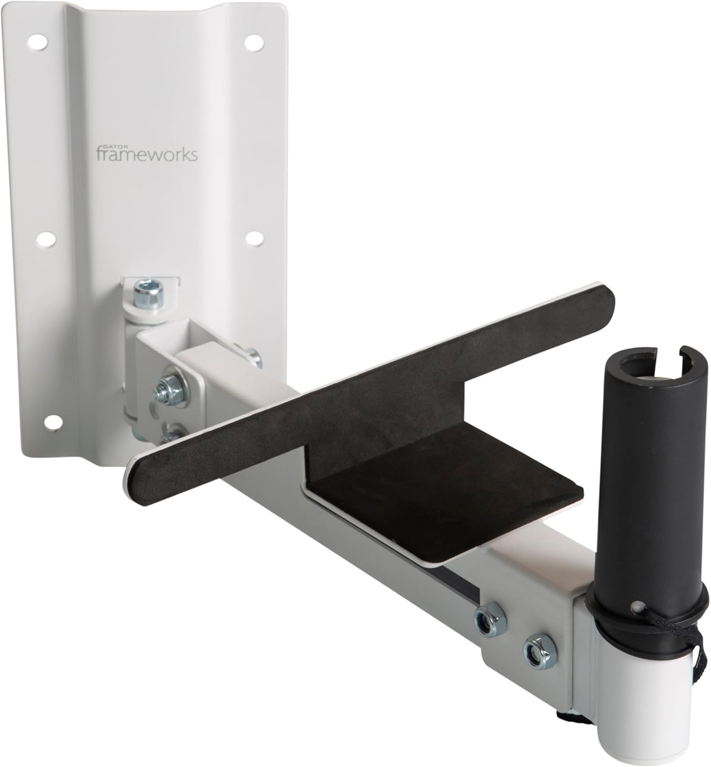 Gator Frameworks Adjustable Studio Speaker Wall Mount; Fits Both 38mm & 35mm Speaker Mounts – 100lb Weight Capactiy, White Finish (GFWSPKWM100W)