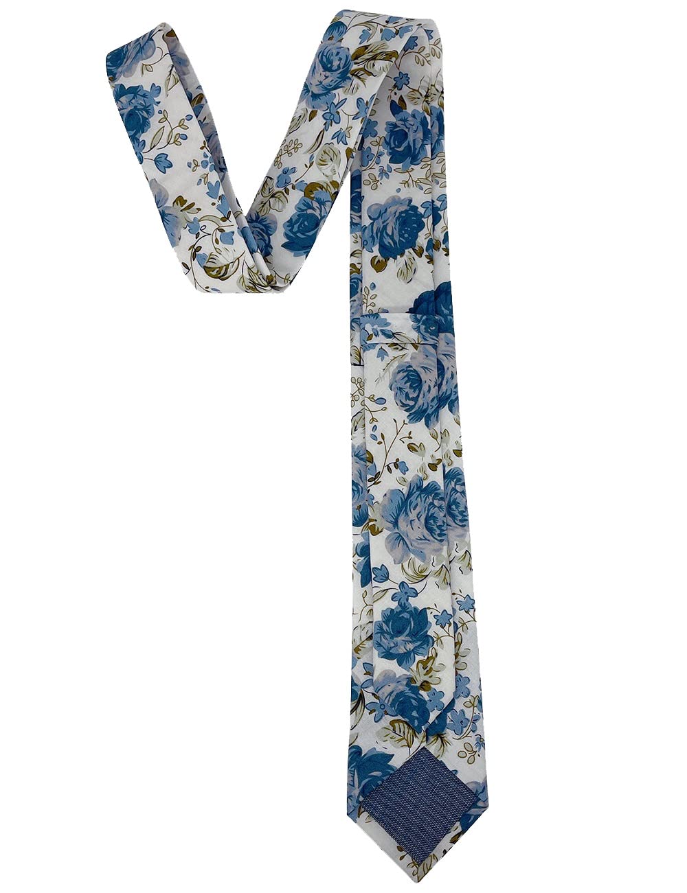 Corbata delgada de algodón floral para hombre, Flores Azules - Blanco (2.6) 3