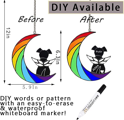 Miniatura 2 de Regalos conmemorativos para perros por pérdida de perro, condolencias de mascotas, regalo colgante de ángel negro en luna arco iris, acrílico,