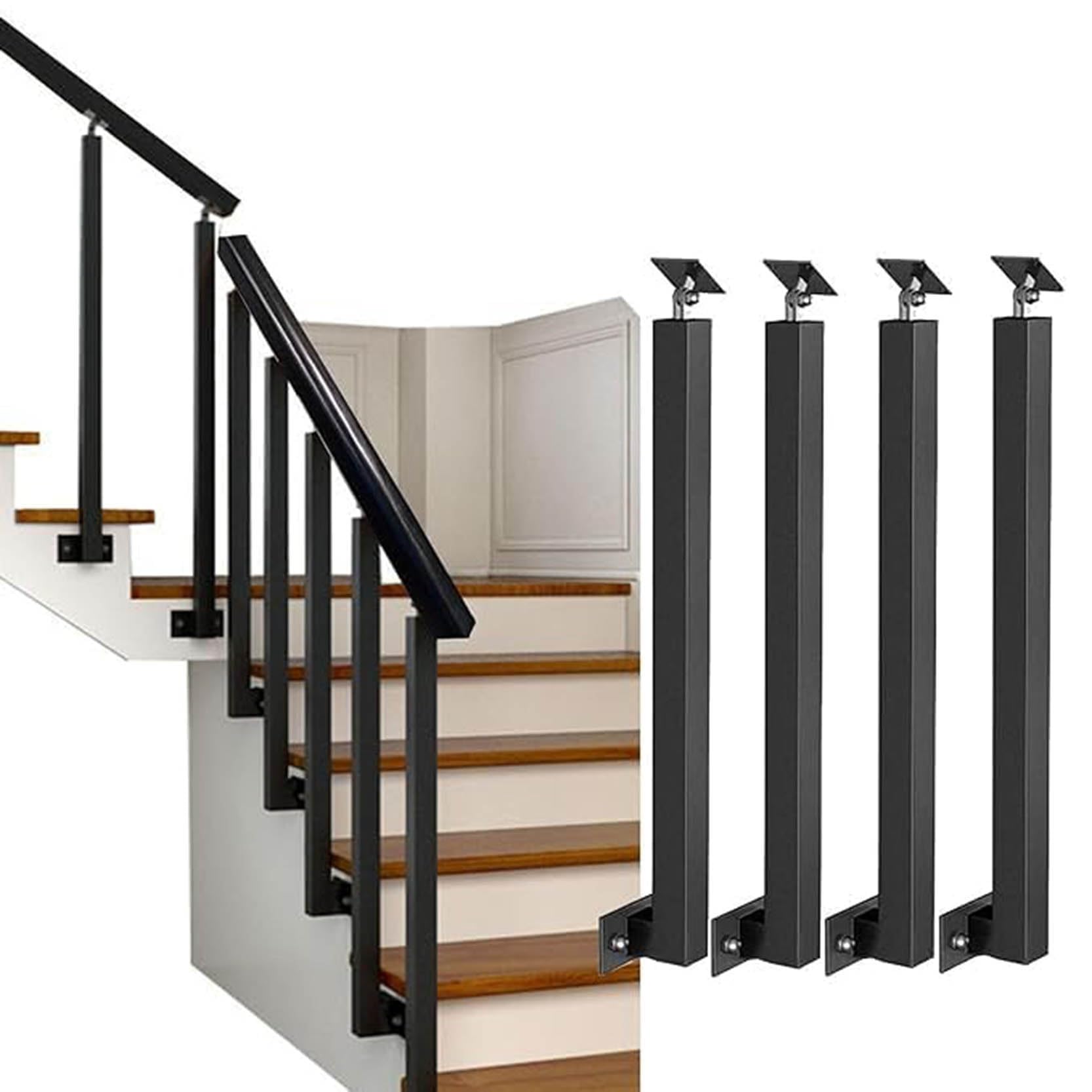 Barandilla de escalera con ejes de metal negros para terrazas y salones modernos