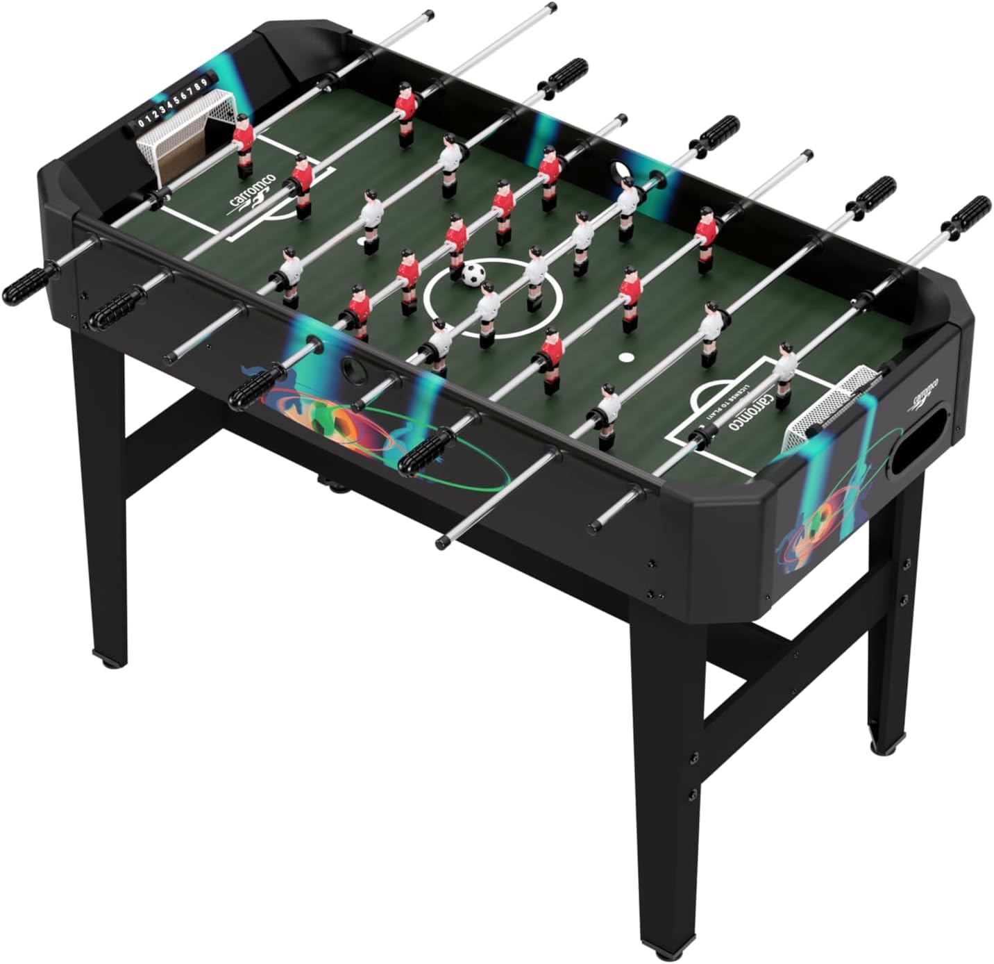 Carromco Tucana-XT Tischkicker in Schwarz | Kompakter Familien Kicker | STABILER FAMILIEN-KICKER 122x61x83cm: Kickertisch für Kinder, Jugendliche & Erwachsene. Inkl. 2 Bällen mit 32mm Durchmesser