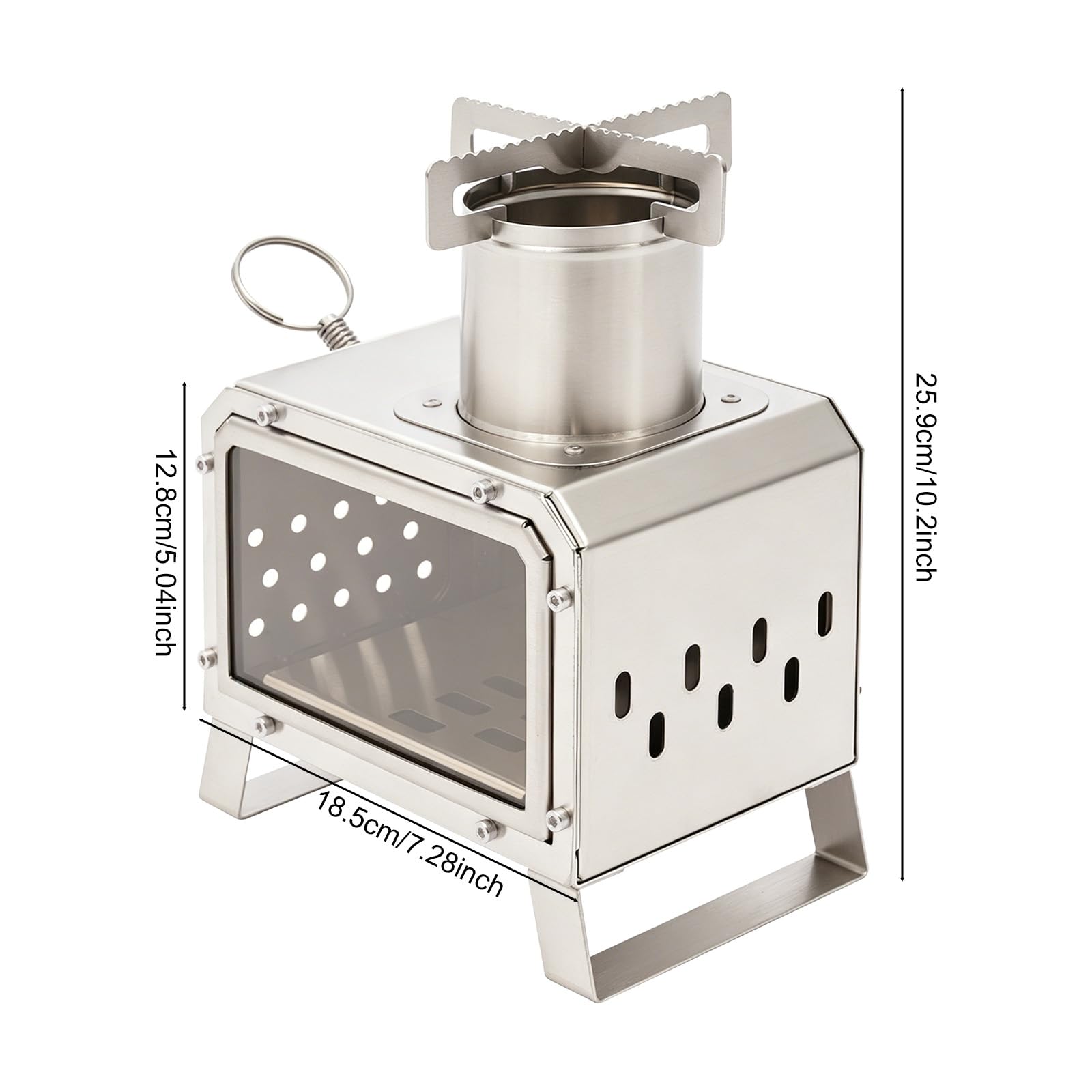 Réchaud Bois Camping Portable, Poêle Inox Avec Vitre Feu Visible, Extérieur