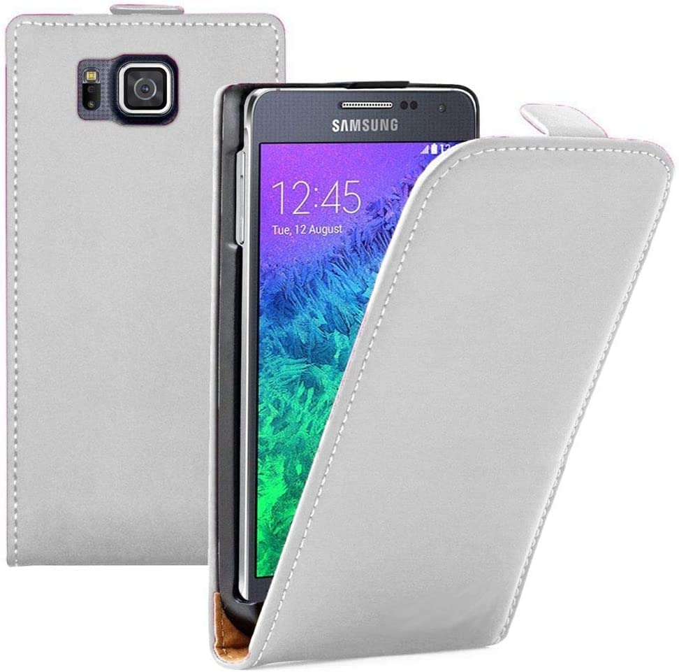 annaPrime Etui Coque Housse pour Samsung Galaxy Alpha SM-G850F/ Galaxy Alfa/Alpha (S801), Etui Rabattable Verticale en Cuir PU Couleur Blanc