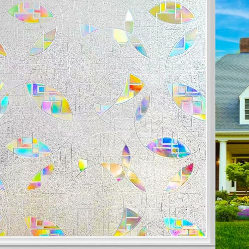 Pellicola per Vetri Finestre Privacy Autoadesiva,45x200 Cm Decorativa 3D Arcobaleno Finestre di Vetro Pellicola per Finestre in Vinile Smerigliato, Adesivi Statici Senza Colla
