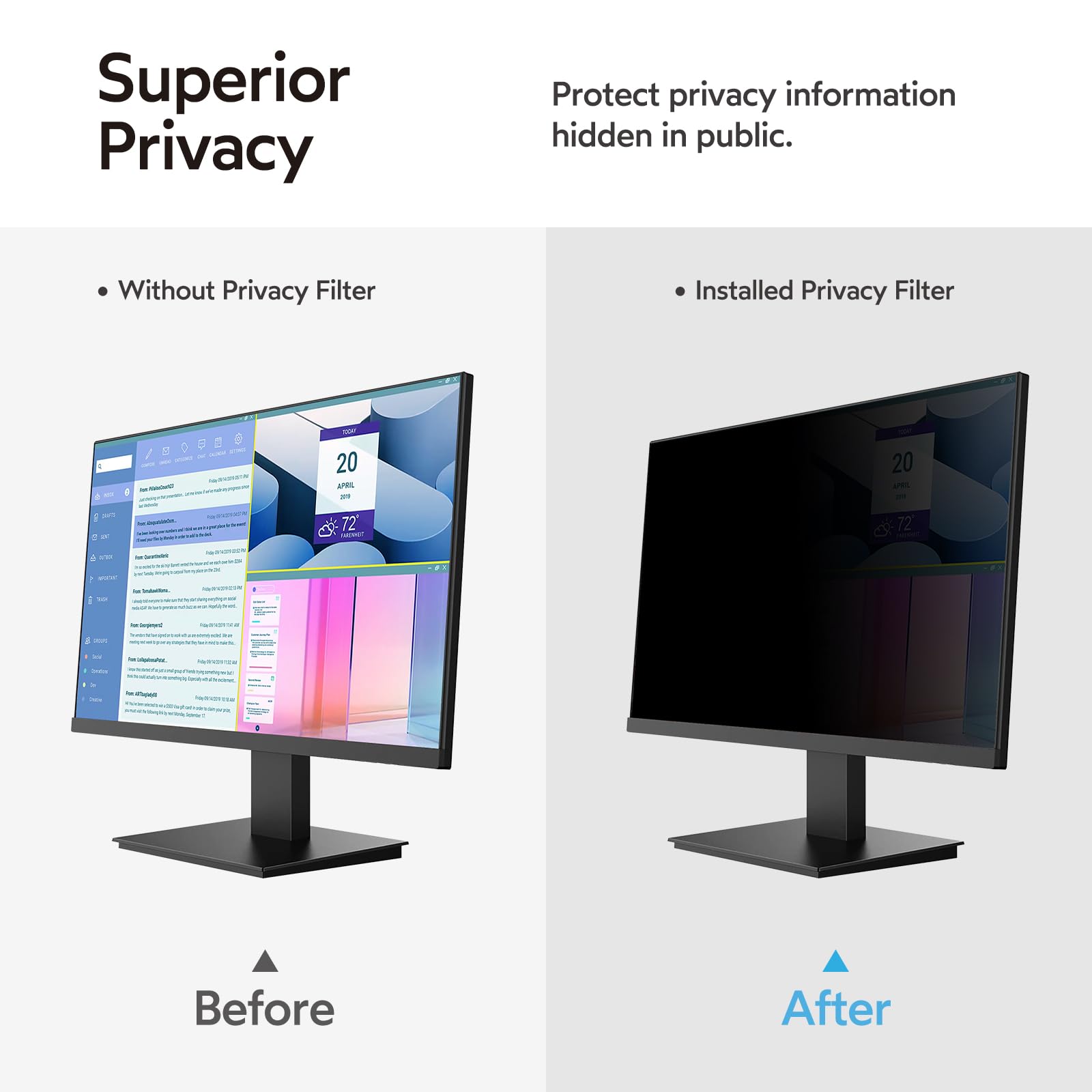 MOBDIK [2 confezioni] 23,8 pollici filtro rimovibile privacy schermo computer per 16:9 widescreen monitor - antiriflesso - antigraffio - blocco UV per protezione della riservatezza dei dati da 23,8