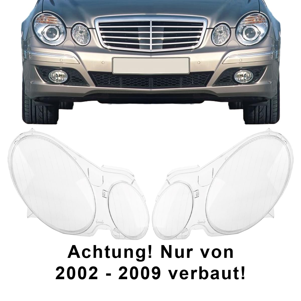 LST 2x Scheinwerferglas Streuscheibe Frontlicht Abdeckung Halogen Xenon links rechts Set kompatibel mit Mercedes-Benz E-Klasse W211 S211 VF211 2002-2009