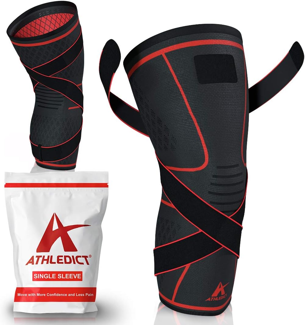 Knee Brace Compression Sleeve with Strap for Best Support & Pain Relief for Meniscus Tear, Arthritis, Running, Basketball, MCL, Jogging, Crossfit and Surgery Recovery for Men & Women by Athledict (M)