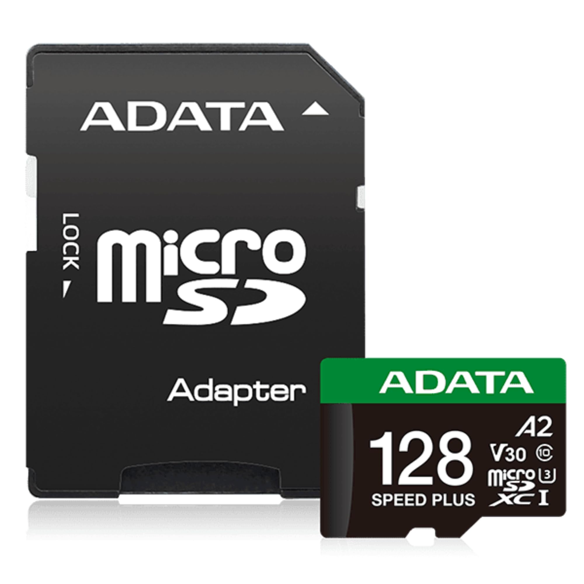 ADATA 128 Go Carte mémoire Speed Plus MicroSDXC UHS-I U3 Classe 10 avec Adaptateur, Couleur Noire et Verte