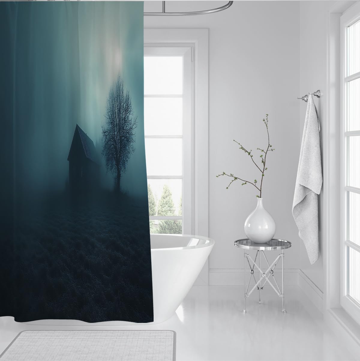 Dark Aesthetics zasłona prysznicowa do łazienki, domku, mgła Dead Tree, światło księżyca, wodoodporny materiał, bardzo długi materiał, materiał 200 x 220 cm